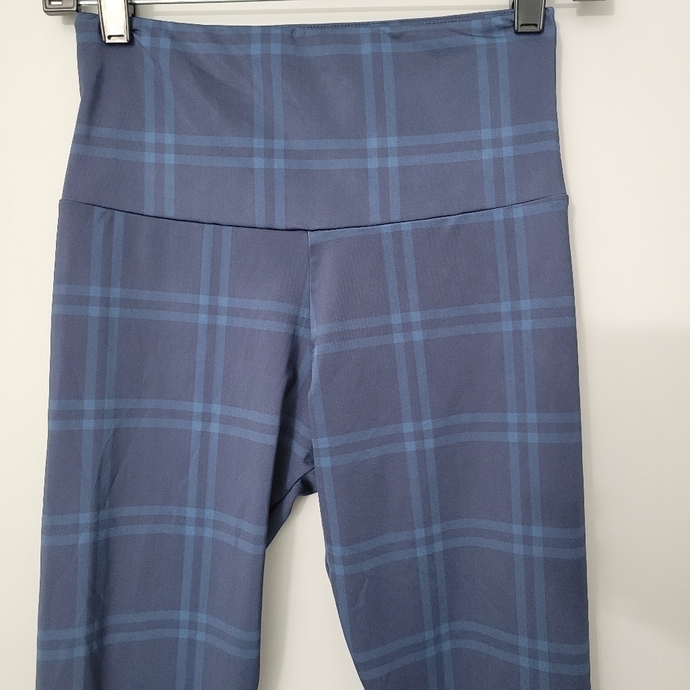 Onzie Blue Plaid Hugh Rise Midi Leggings - Picture 3 of 10